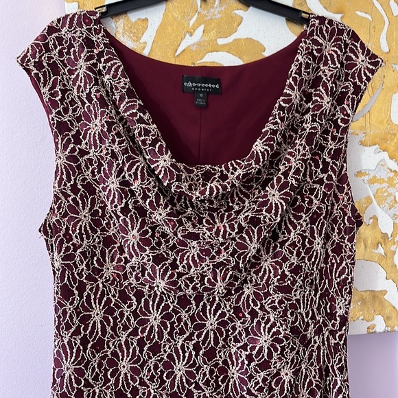 Connected Apparel Size 16 Maroon Floral Lace Sequin Cowl Neck Maxi Dress - Picture 4 of 7